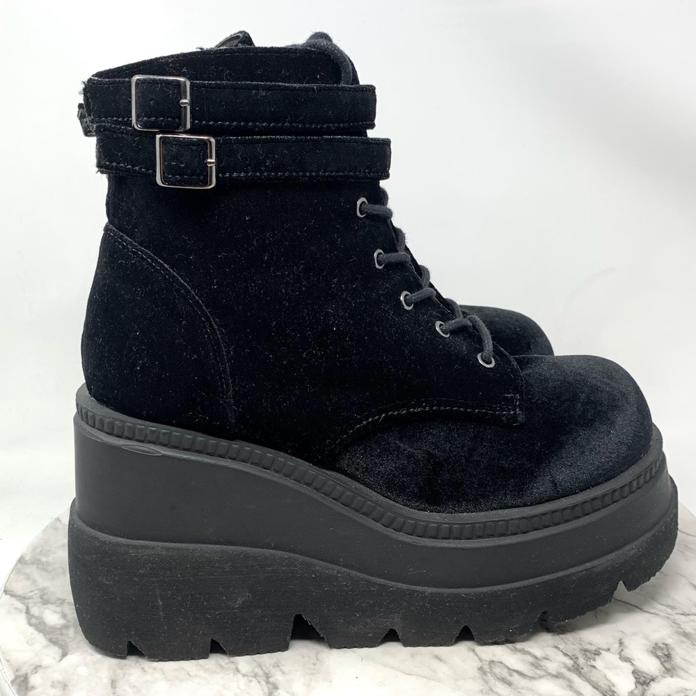 Demonia Velvet Technopagan Lace Up Black Mega Platform Chunky Boots 10 Goth Alt - Picture 2 of 16